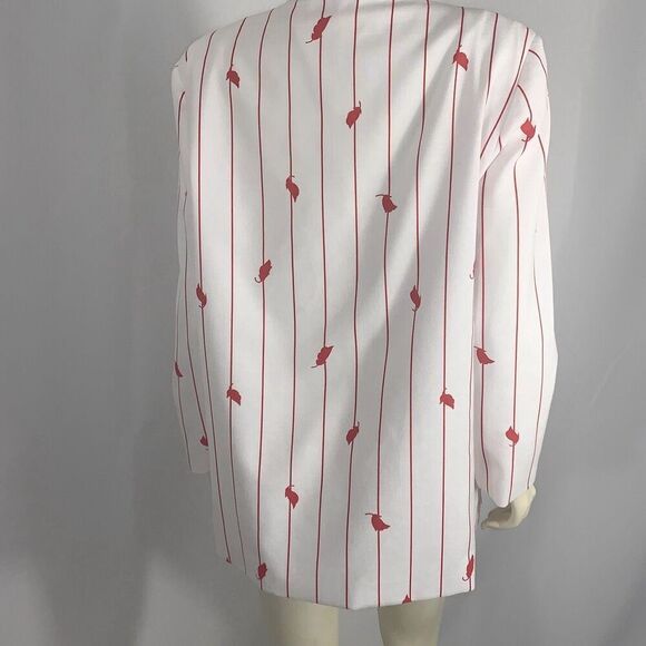 Vintage Tan Jay White Cherry Red Striped Blazer Jacket Women’s Size 18 - Picture 5 of 13